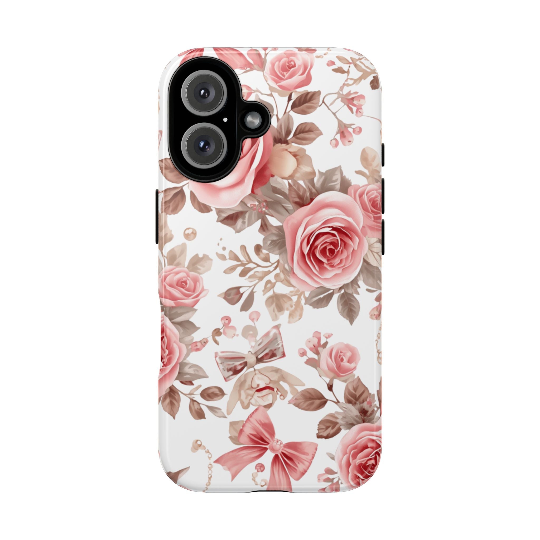 Coquette Floral Phone Case, Pink Rose Aesthetic Tough Case, Cute Vintage Floral Protective Cover for iPhone and Samsung