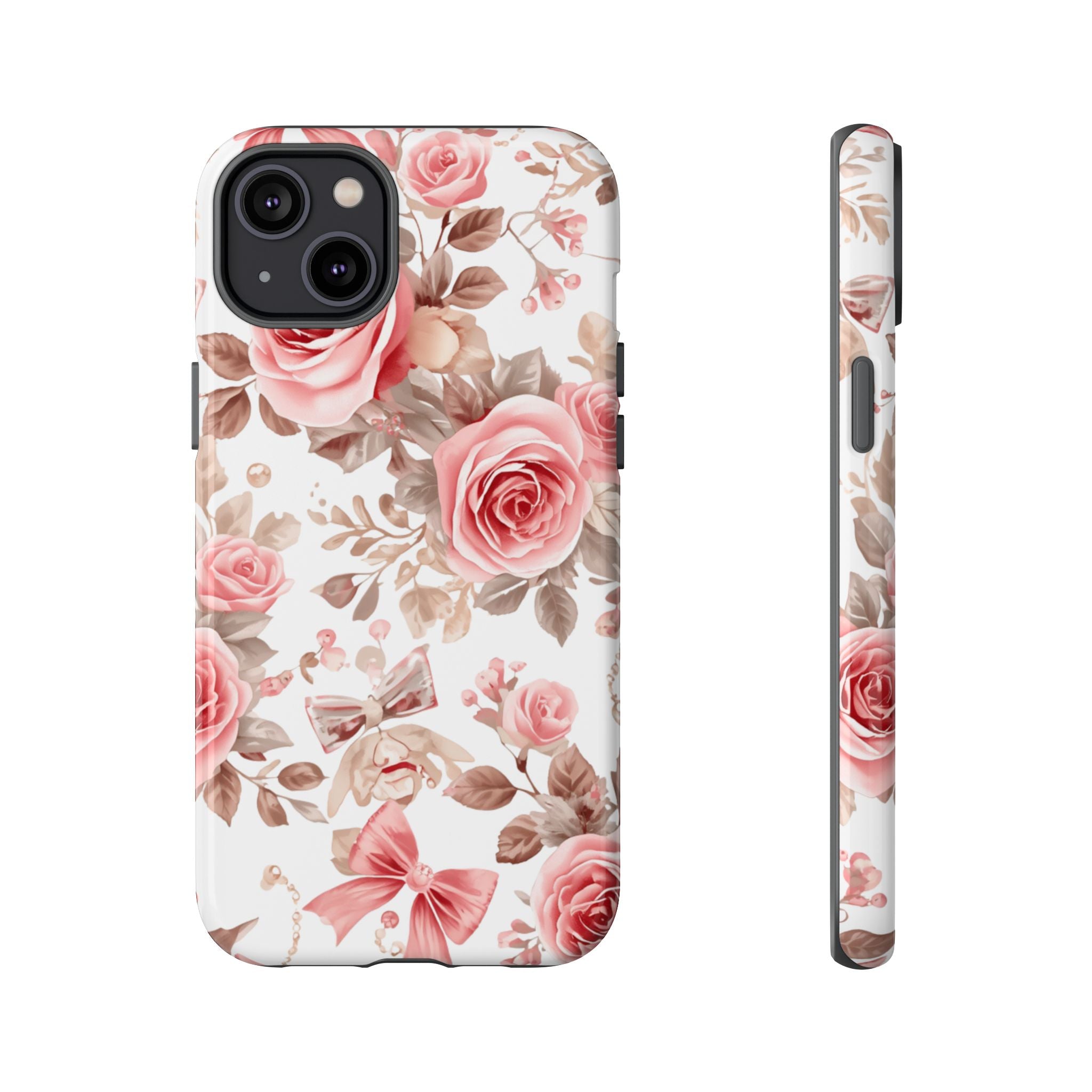 Coquette Floral Phone Case, Pink Rose Aesthetic Tough Case, Cute Vintage Floral Protective Cover for iPhone and Samsung