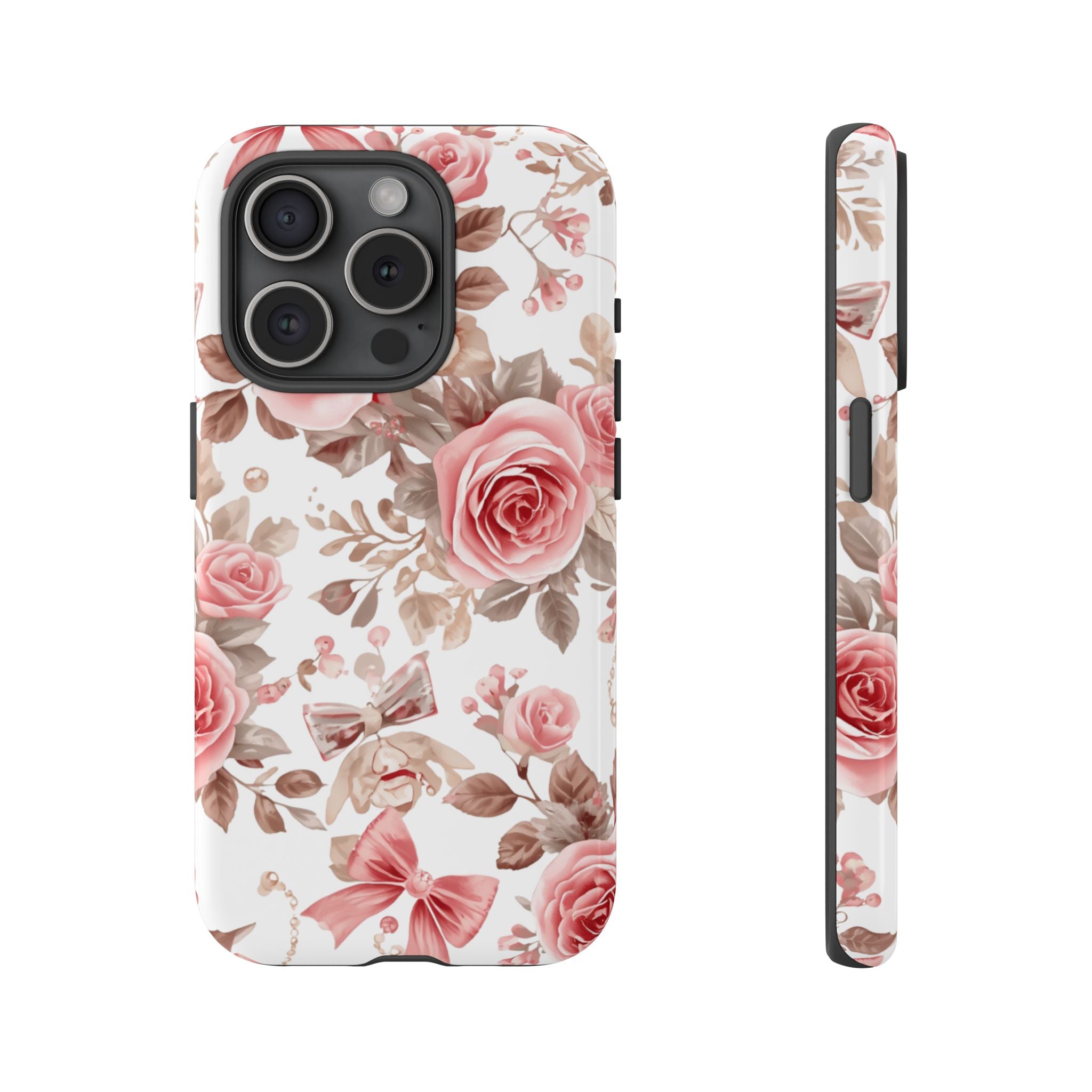 Coquette Floral Phone Case, Pink Rose Aesthetic Tough Case, Cute Vintage Floral Protective Cover for iPhone and Samsung